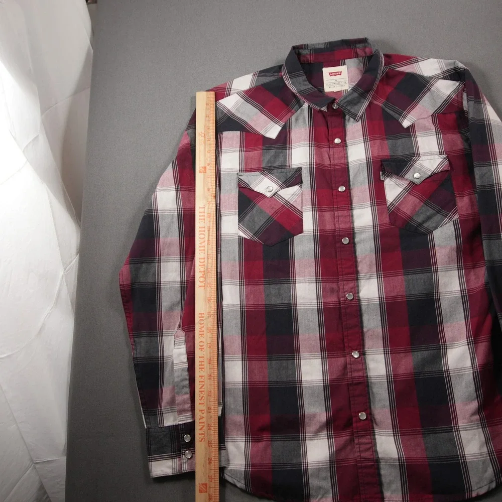 Levi Plaid Pearl Snap Western Cowboy Rodeo Red Black Men Shirt XL Ranch Y2K